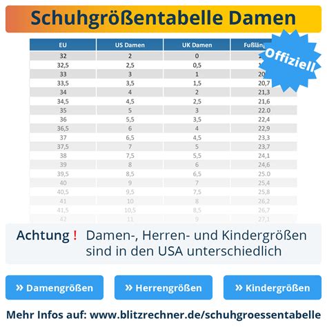 umrechnen schuhgrößen tabelle